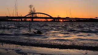 Sunrise above river with A2bridge Vianen  Vijfheerenlanden The Netherlands [upl. by Manthei]