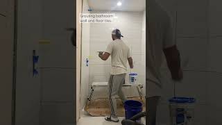 Grouting bathroom wall and floor tiles with mapei cq grout Bathroom Remodel Series Part 13 [upl. by Uokes]