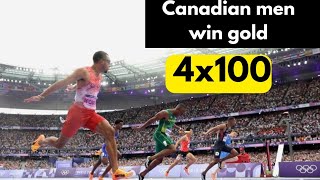 Canadian men win gold with shocking 4x100metre relay upset at 2024 Olympics [upl. by Tshombe]