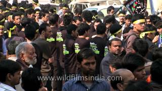 Shia Muslims gathering to participate in the Tazia procession [upl. by Meakem]