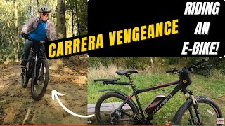 Riding a Carrera Vengeance E Bike  Mountain Bike  Ride and Review  and you can buy it [upl. by Enylrac]