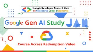 Gen AI Study Jams Access Redemption Video  GDSC Sri Venkateswara College of Engineering  Tirupati [upl. by Llenil]