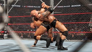 Randy Orton and Batista’s vicious WWE Title Steel Cage Match WWE Extreme Rules 2009 [upl. by Rollins]