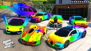 GTA 5  Stealing Luxury Rainbow SuperCars with Franklin Real Life Cars 157 [upl. by Noivaz]