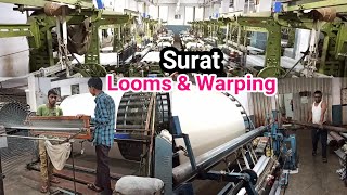 Looms and Warping Machine of Surat Textile Mill  Beam Roling of Warping Machine [upl. by Pease867]