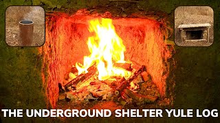 Corporals Corner Underground Shelter Bushcraft YULE Log 1 Hour Crackle and Pop [upl. by Paxton]