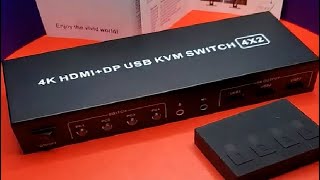 KVM Switch 2 Monitors 4 Computers Displayport  HDMI Review Display Port or HDMI 4 in 1 out [upl. by Nikola540]