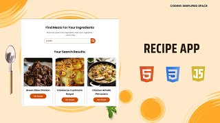 RECIPE APP  TUTORIAL  HTML CSS amp JS  HINDI [upl. by Kellen]