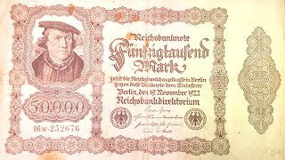 50000 German Money note bill Reichsbanknote Fünfzigtausend Mark 1922 [upl. by Irehs281]