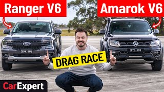 VW Amarok V6 v Ford Ranger V6 Dragparison Drag race sound test amp 0100 [upl. by Sukramaj550]