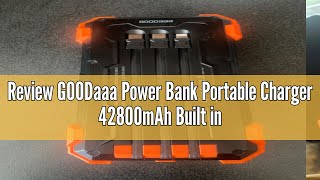 Review GOODaaa Power Bank Portable Charger 42800mAh Built in 4 Cables and Thermometer 15W Fast Charg [upl. by Arrekahs]