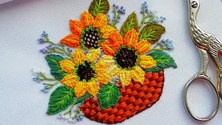 Hand Embroidery Flowers Sunflowers [upl. by Tacklind708]