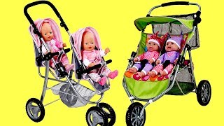 Baby Dolls Twin Jogger Stroller Dubble Pram Baby Born Baby Annabell [upl. by Hernardo100]