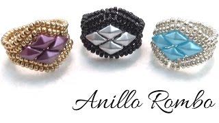 Como hacer un Anillo Rombo con Rocallas y DiamonDuo  Técnica Herringbone [upl. by Airotnes]