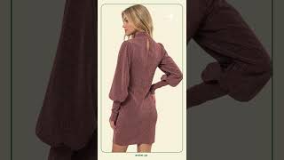 Womens Rose Glitter Mock Neck Long Sleeve Mini Dress womensfashion onlineshopping minidress [upl. by Morgenthaler310]