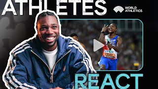 Noah Lyles reacts to 🇺🇸s 4x100m gold  Athletes React [upl. by Ahens]