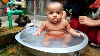 Bathing a Newborn Baby❤️Baby Bath Time Cute Videos Try Not To Laugh [upl. by Burrill]