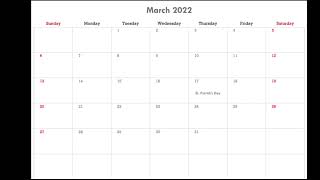 March 2022 Calendar Printable with Holidays [upl. by Carlina]