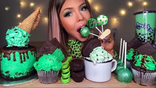 ASMR MINT CHOCOLATE CHIP ICE CREAM SPOONS TAPIOCA ICE CREAM CAKE BUBBLE TEA CAKE POP MUKBANG 먹방 [upl. by Fisher]