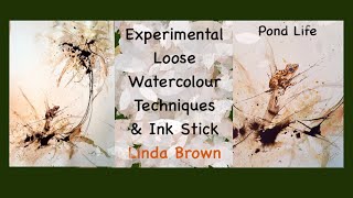 Loose Experimental Watercolour Techniques with Ink glazes washes splatters and ink stick Pond Life [upl. by Aiahc]