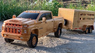 Wood Carving  Chevrolet Silverado uniqueness with ability to tow large container  Woodworking Art [upl. by Hosea]