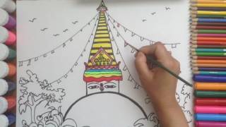 Swayambhunath Drawing and Colouring Jahan Chhan Buddhaka Ankhaa [upl. by Amiel]