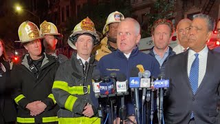 FDNY officials provide update on 6alarm fire in Manhattan [upl. by Airetnahs]