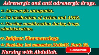 Adrenergic and anti adrenergic drugs in urdu PostRn 1st semester Unit5part4 Pharmacology [upl. by Yak182]