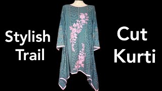 lakhani shirt cutting stitching tutorial designer trail cut kurti for girl [upl. by Raquela]