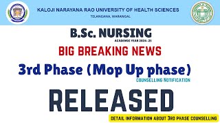 KNRUHS  BSc NURSING 3rd Phase Mop Up phase Notification Released knruhs bscnursing bpt [upl. by Sairacaz]