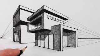 How to Draw a House in Two Point Perspective Modern House [upl. by Nireves]