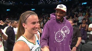 Sabrina Ionescu daps up Mikal Bridges after fourth career tripledouble  WNBA on ESPN [upl. by Erdeid873]