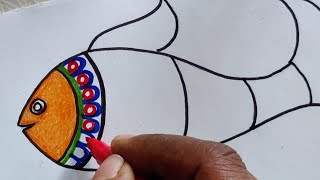 Easy fish drawing for kids  Madhubani painting [upl. by Apgar]