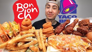 MUKBANG EATING Taco Bell Doritos Locos Tacos Mexican Pizza Bonchon SPICY Korean Fried Chicken [upl. by Asaeret]