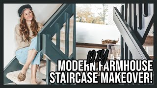 DIY STAIRCASE MAKEOVER  WE PAINTED OUR STAIRS BLACK  MODERN FARMHOUSE FOYER [upl. by Nnylrefinnej555]