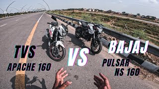 2023 Bajaj Pulsar Ns160 Vs Tvs Apache Rtr 160 2v Long Race  Ye umeed Nhi Thi Bajaj SE😱 [upl. by Tima]