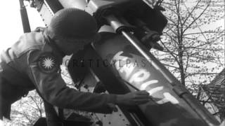 US Army 75th Div289th Infantry Regiment soldiers paint signs in Ickern Germany HD Stock Footage [upl. by Adiuqram459]