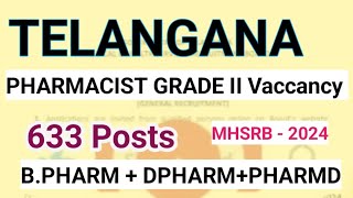 Telangana Pharmacist Grade ll vaccancy BPharm PharmD  Dpharm [upl. by Anuska307]