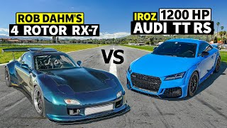 Rob Dahm vs Hank Iroz 1200hp Audi TT RS drag races 4 Rotor RX7 [upl. by Auhel]