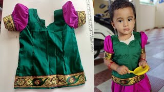 pattu pavadai sattai with puff sleeve cutting and stitching tutorial Tamil Tailoring Glow [upl. by Boswall435]