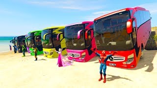 COLOR LARGE BUS on BEACH amp SUPERHERO Learn colors for kids 3D animation for babies [upl. by Adnaluy]