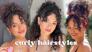 Easy hairstyles for thick curly hair 💕 Tutorials [upl. by Noimad]