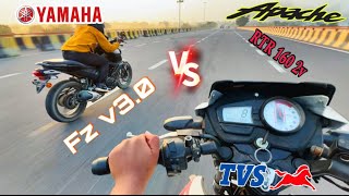 Apache rtr 160 2v vs yamaha Fz v3 drag race  drag race  amazing race 😅  TVS VS YAMAHA [upl. by Ney]