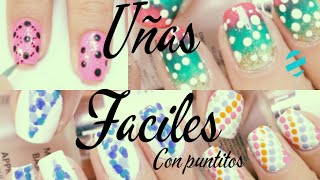 5 Diseños de Uñas fáciles con puntitos  3 [upl. by Adialeda]