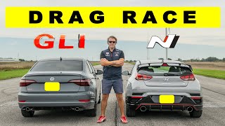 Hyundai Veloster N DCT vs VW Jetta GLI DSG the expected result happens Drag and Roll Race [upl. by Fineman]