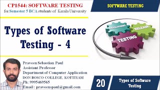 SOFTWARE TESTING – SESSION 20 – TYPE OF SOFTWARE TESTING 4  BCA SEM 5 [upl. by Zoller]