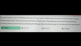 Aman borrows a sum of 192208 at the rate of 15 per annum simple interest At the end of thcgl2024 [upl. by Bentlee]