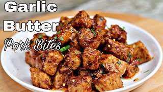 Quick and Easy Garlic butter Pork Bites  You Wont Make Pork Chops Any Other Way [upl. by Llerruj]