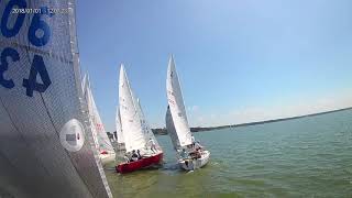 J24 sailing Foredeck POV Starts Spinnaker hoist Gybe Racing at Dallas Corinthian Yacht Club [upl. by Aicinad]