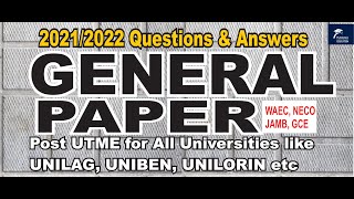 20212022 Post UTME General Paper for University entrance exams Past questions and answers [upl. by Nehttam]